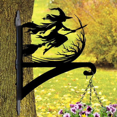 Witch on Broomstick Metal Hanging Bracket Plant Stand PS148