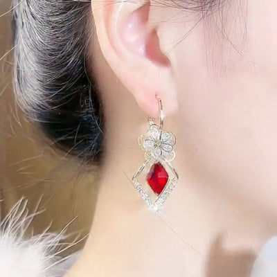 Flower Zircon Rhombic Sapphire Drop Earrings