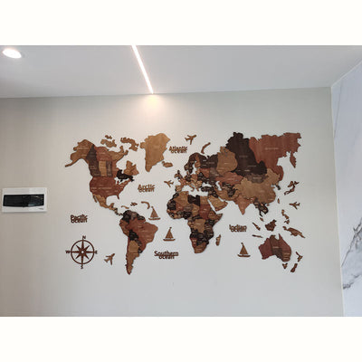 3D Wooden World Map Basswood