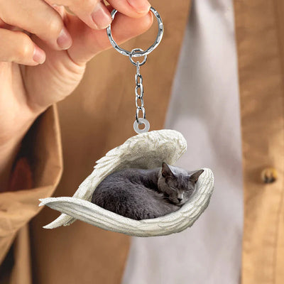 Sleeping Angel Acrylic Keychain Chartreux Cat