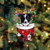 Border Collie In Snow Pocket Christmas Ornament SP041