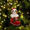 Cavalier King Charles Spaniel In Santa Boot Christmas Hanging Ornament SB035