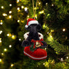 Black Poodle In Santa Boot Christmas Hanging Ornament SB047
