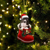 Borzoi In Santa Boot Christmas Hanging Ornament SB078