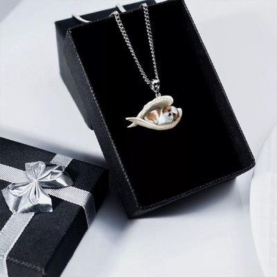 Gold White Shih Tzu Sleeping Angel Stainless Steel Necklace SN009