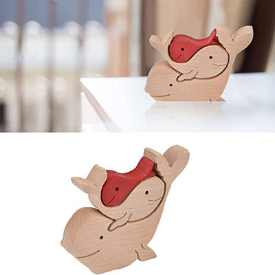 Red Whale Family Handmade Wooden 3D Puzzle